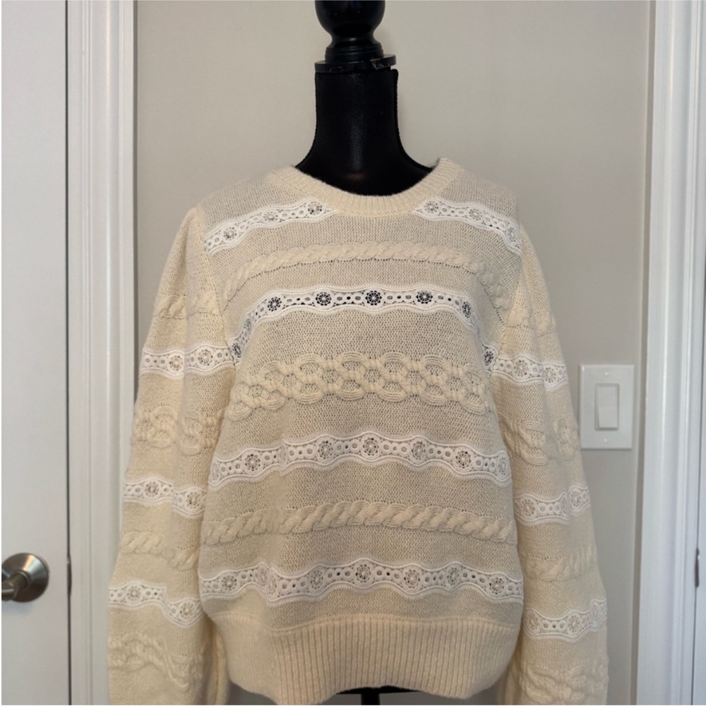 NWT Sam Edelman Women’s Cream Cable Lace Knit Sweater XL